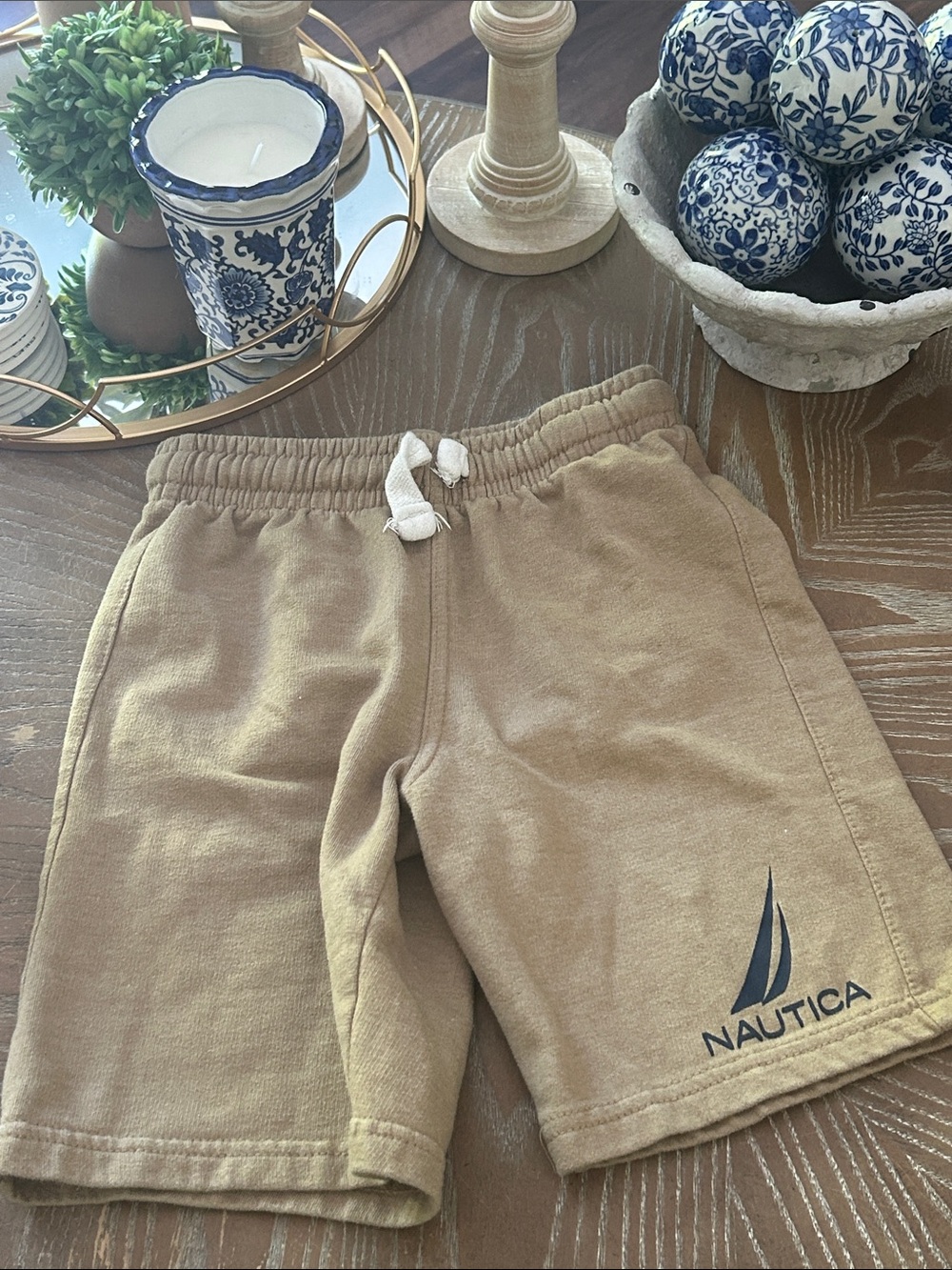 Nautica Tan Sweat Shorts with Navy Logo